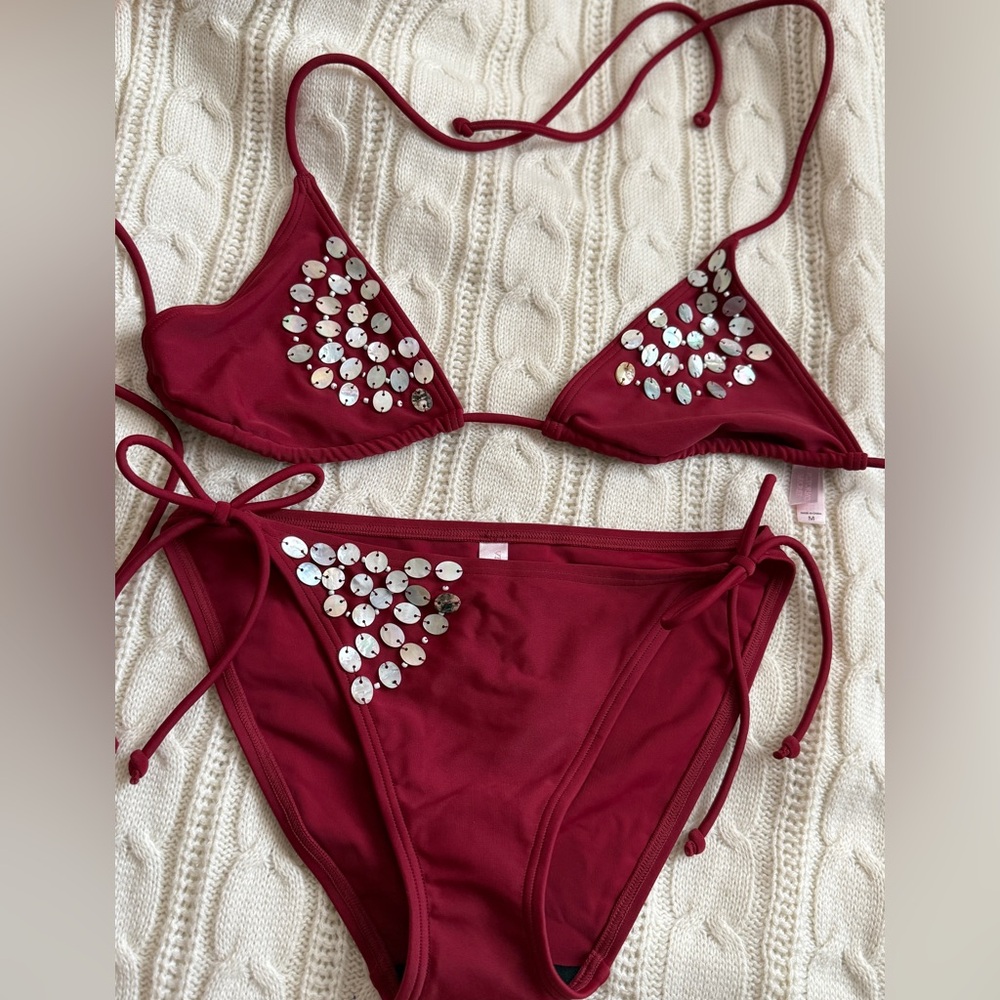 Elegant Burgundy Sequin Bikini